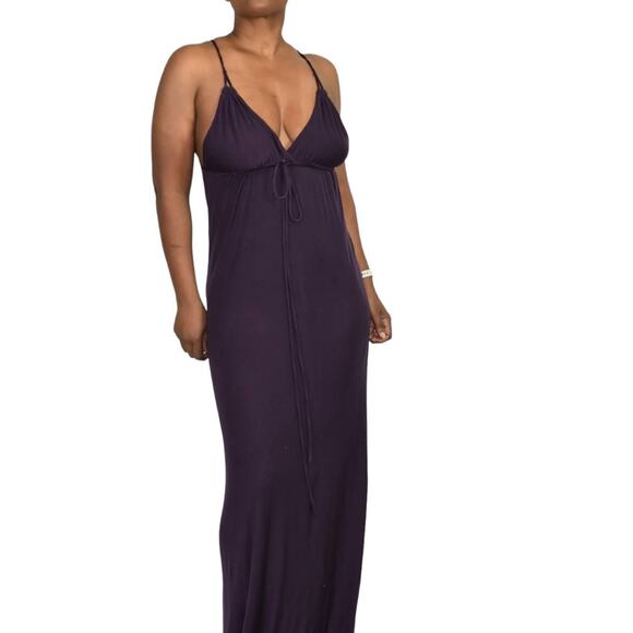 Club Monaco Slip Dress Purple Maxi Halter Spaghetti Straps Plunging Size Medium - Picture 2 of 15
